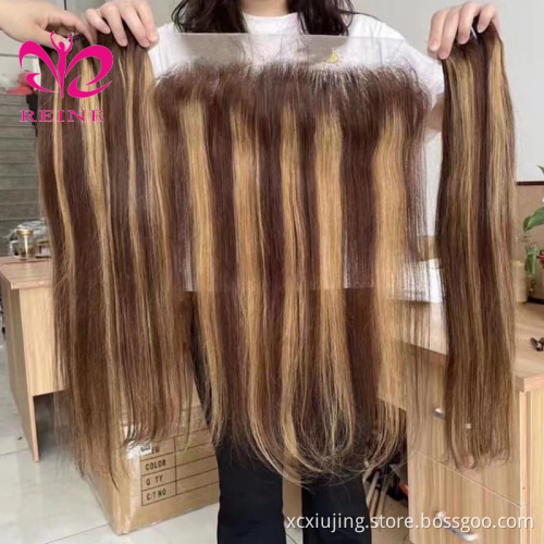 REINE Highlight Bundles With Closure Brazilian Body Wave Bundles With Closure Brown Remy Human Hair Bundles With Closure